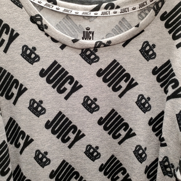 JUICY COUTURE Juniors Long Sleeve Short Night Gown Crown NWT Size L Gray Black - Picture 3 of 7